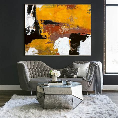 Original Burnt Orange Abstract Painting,Black White Abstract On Canvas ...