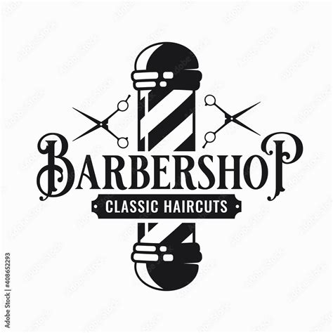 Barber shop logo with barber scissors and pole Stock Vector | Adobe Stock