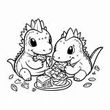 Premium Vector  Cute cartoon Dinosaurs eating pizza sketch template