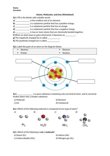 Atoms, Molecules, and Ions - Worksheet | Distance Learning | Teaching Resources