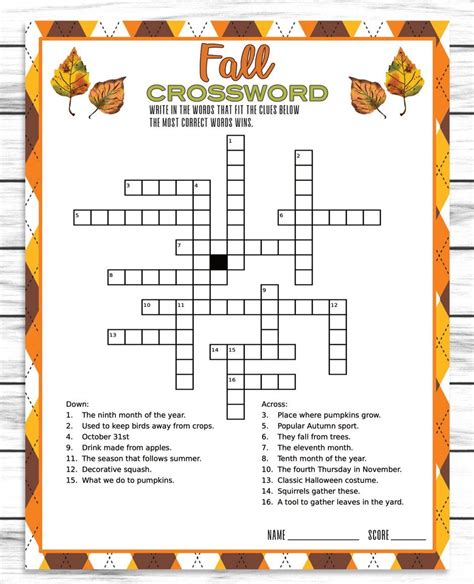 Fall Autumn Party Family Reunion Crossword Puzzle Game, Printable Kids – Enjoymyprintables ...