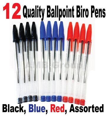 12 HIGH QUALITY BALLPOINT BIRO PENS. BLACK, BLUE, RED, ASSORTED AVAILABLE MEDIUM | eBay