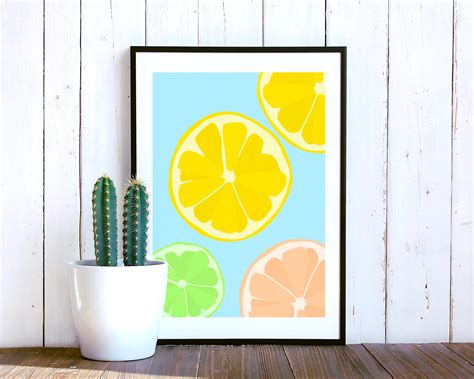 Modern Art Print Citrus Fruits Colorful Wall Art Living | Etsy