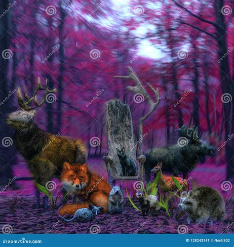 Fantasy Colorful Surreal Forest with Animals Stock Illustration - Illustration of company ...