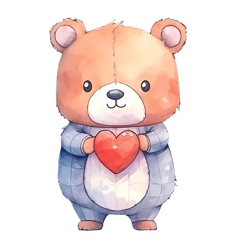 Cute Bear Holding A Heart Clipart Illustration AI Generative 28151858 PNG