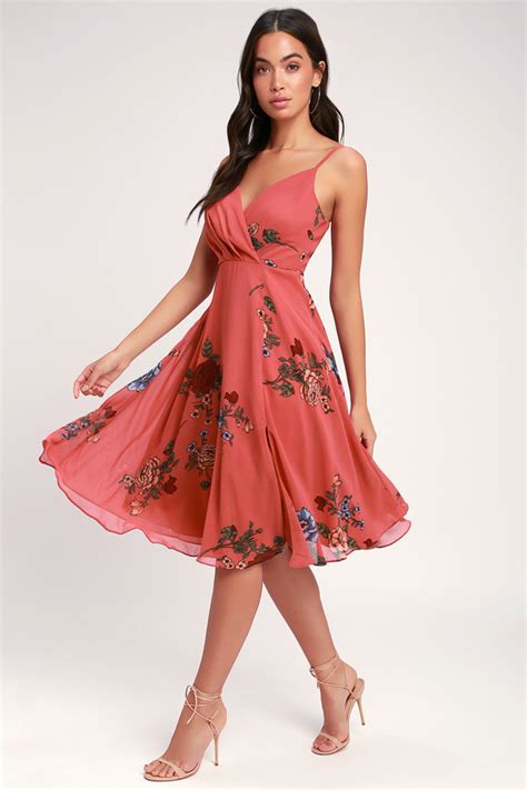 Cute Floral Dress - Rusty Rose Dress - Midi Dress - Skater Dress - Lulus