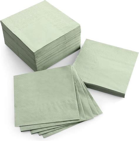 Spiareal 100 Pieces Sage Green Paper Cocktail Napkins Disposable 3 Ply ...