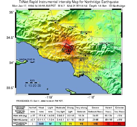 ShakeMap of instrumental intensity of the 1994 Northridge earthquake ...