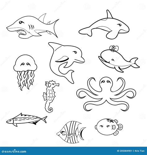 Coloring Book of Big Fish and Small Fish Stock Vector - Illustration of marine, fish: 205084981