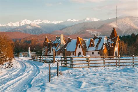 Romania - Clay (loam) Castle in winter with sunset, The Valley of the ...