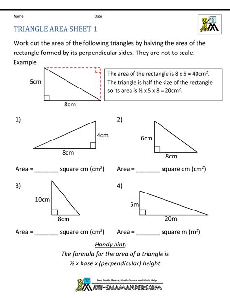 Area Of Triangle Worksheets