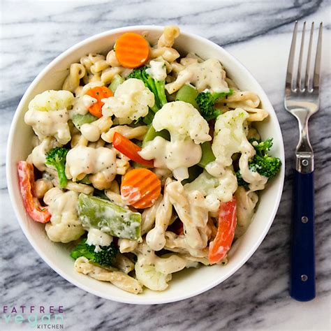 Pasta and Vegetables with White Sauce | Recipe from FatFree Vegan Kitchen