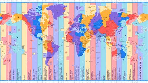 High Detail World Map of Time Zones, with Big Cities of the World, Color Vector Illustration ...