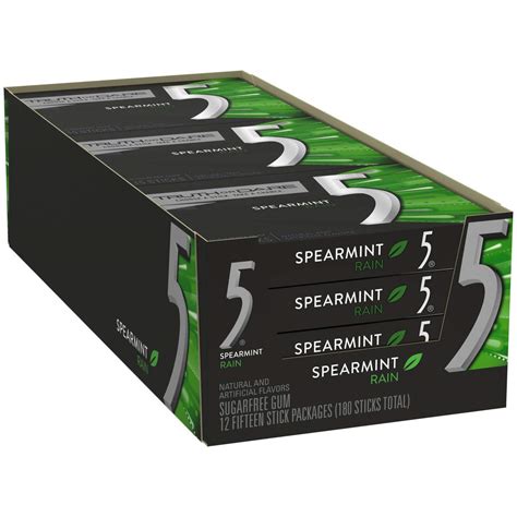 Wrigley's 5 Rain Spearmint Gum -10 Packs of 15 Pieces