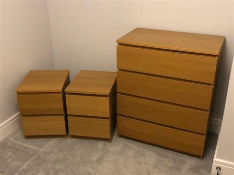 Ikea Malm 4 drawer and 2 bedside cabinets set (Oak) | in Uddingston, Glasgow | Gumtree