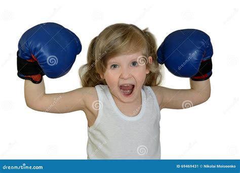 A Little Girl Child, Kid in Boxing Gloves. Stock Image - Image of kids ...