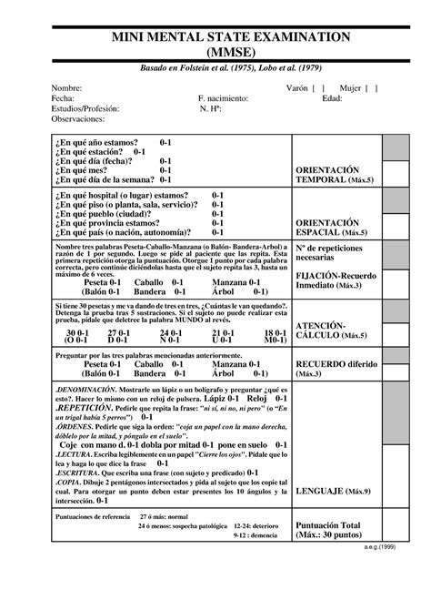 Test-mini-mental - test adulto mayor - MINI MENTAL STATE EXAMINATION (MMSE) Basado en Folstein ...