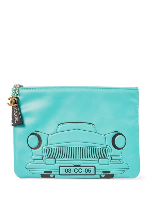 CHANEL CC Logo Leather Habana Clutch Aqua Blue