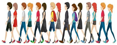 A Group Of Faceless People Walking In Line Stock Illustration - Image ...