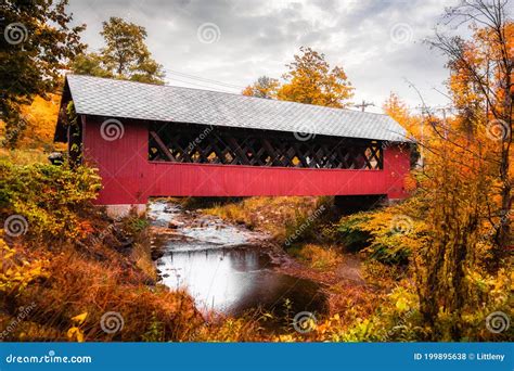 Vermont Covered Bridge Surrounded by Colorful Fall Foliage. Stock Photo ...