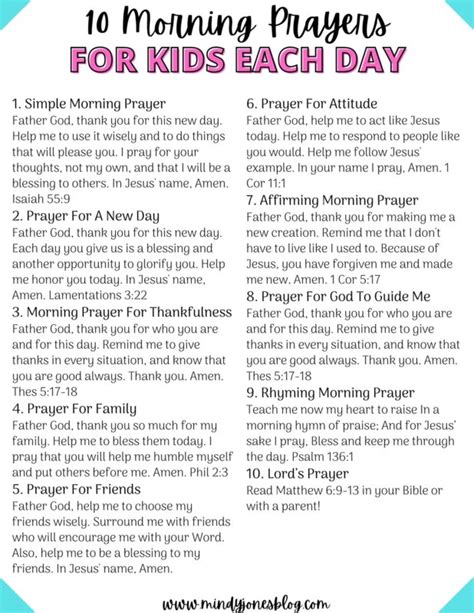 10 Short Morning Prayers For Kids - Free Printable! | Mindy Jones Blog