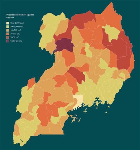 Population density of Uganda districts | Uganda, Africa, Map