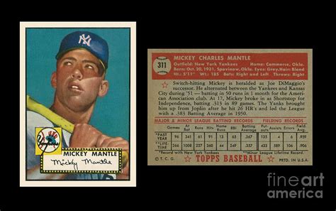 1952 Topps Mickey Mantle rookie card Photograph by Art Kurgin - Pixels