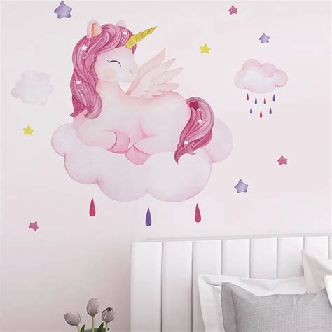 Smiling-Unicorn-Wall-Stickers-for-Kids-room-Girls-room-Background-Wall-Decor-Removable-Vinyl ...