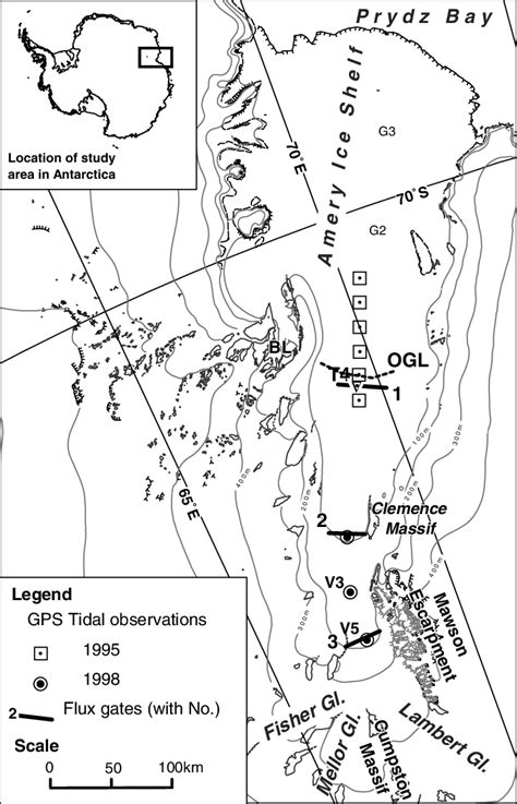 Location map of the Amery Ice Shelf, showing the features and survey... | Download Scientific ...