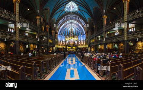 Panorama of Notre-Dame Basilica of Montreal's interior, Montreal ...