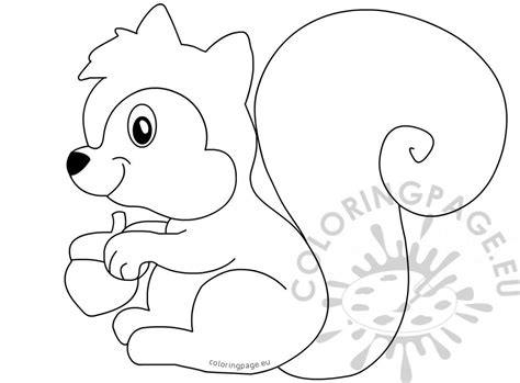 Autumn Squirrel with acorn | Coloring Page