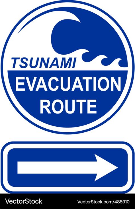 Tsunami evacuation route sign Royalty Free Vector Image