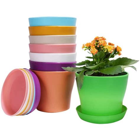 Plastic Planters Indoor Set of 8 Flower Plant Pots Decorative Gardening ...