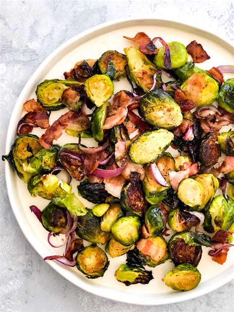 Roasted Brussels Sprouts With Bacon And Onion - Fetty's Food Blog