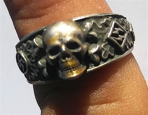 WW2 GERMAN NAZI AMAZING WAFFEN SS TOTENKOPF SKULL RING WITH SS RUNES MARKED