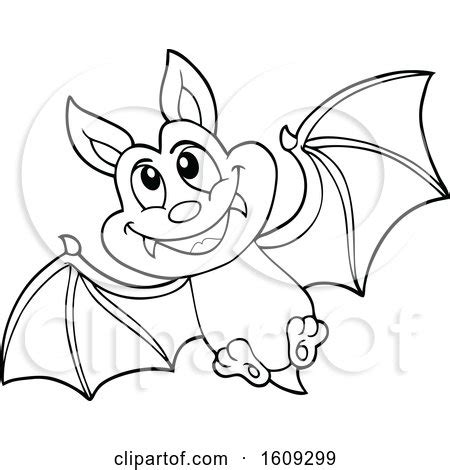 Clipart of a Black and White Flying Vampire Bat - Royalty Free Vector ...