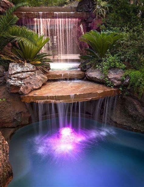 LED lights add so much to waterfalls and rock designs in swimming pools ...