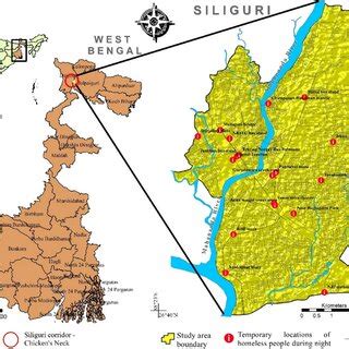 Location map of the Siliguri city in reference to West Bengal state and... | Download Scientific ...