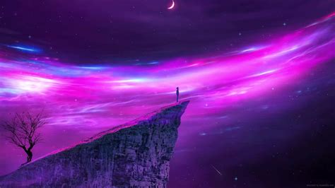 Purple Moonlight Sky Cliff Live Wallpaper - MoeWalls