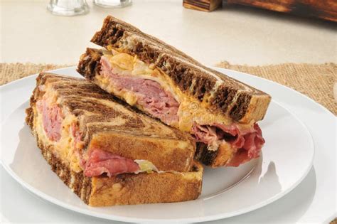 Reuben Sandwich On Marbled Rye Bread Stock Photo - Image of reuben, horizontal: 27154444