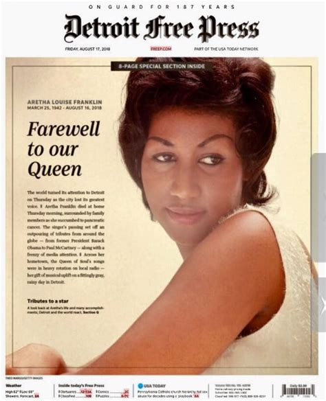 Detroit Free Press front page honors Aretha Franklin