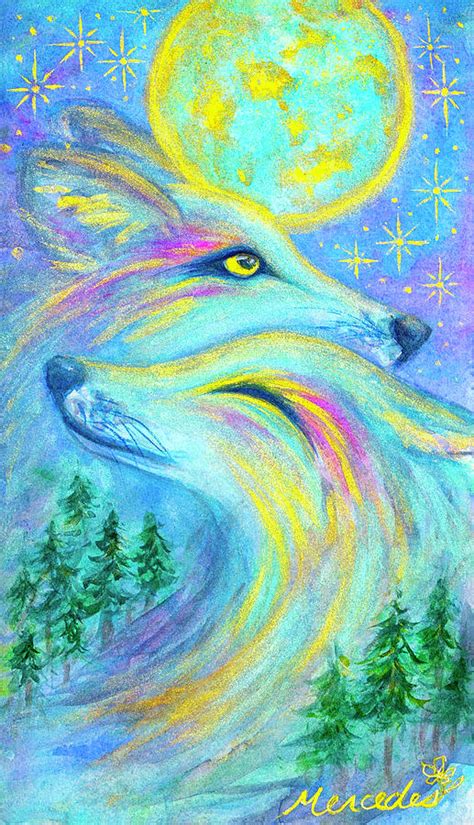 Wolves with Fir Trees and Full Moon Painting by Mercedes Heinila - Fine ...