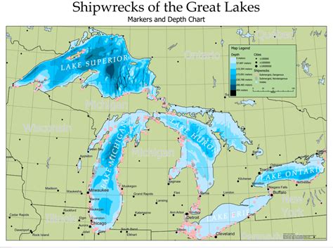 A map of shipwreck locations in the Great Lakes : MapPorn