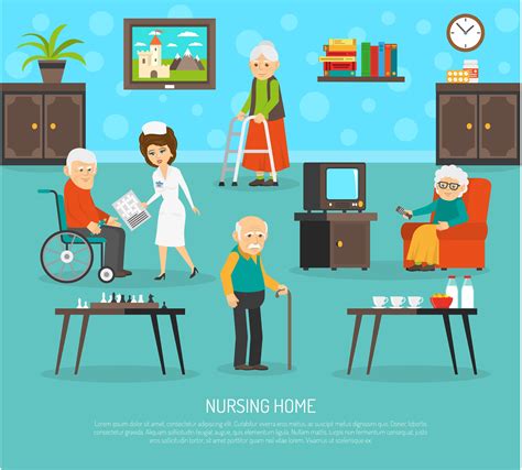 Old People Nursing Home Flat Poster 477371 Vector Art at Vecteezy