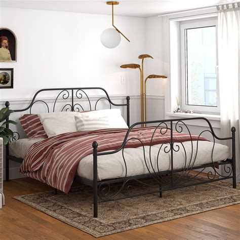 DHP Ivorie Metal Bed, King Size Frame, Adjustable Base Height, Black ...