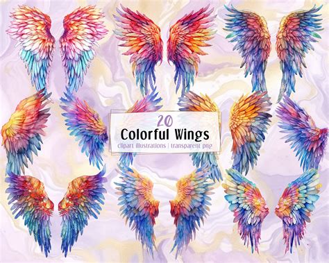 Colorful Wing, Watercolor Style Illustrations. Multi Colored, Rainbow ...