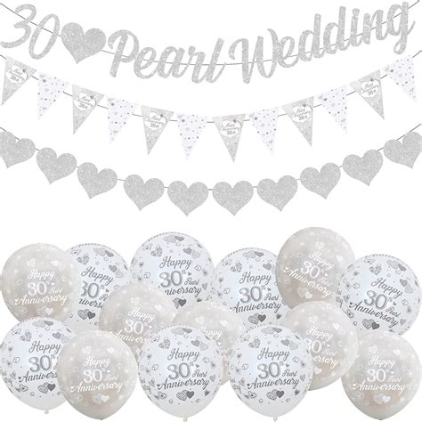 30th Anniversary Decorations, 30th Silver Wedding Glitter Banners, 30th Anniversary Bunting Flag ...