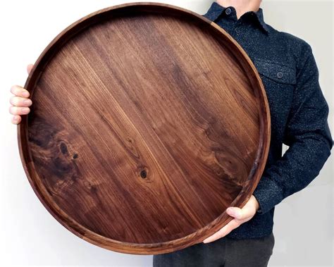 Round Wood Tray / Black Walnut / Circle Coffee Table Ottoman | Etsy