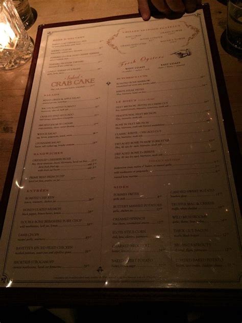 Menu at Bavette's Bar & Boeuf, Chicago