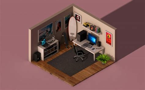 Free Cinema 4D 3D Model: Isometric Office Room - The Pixel Lab